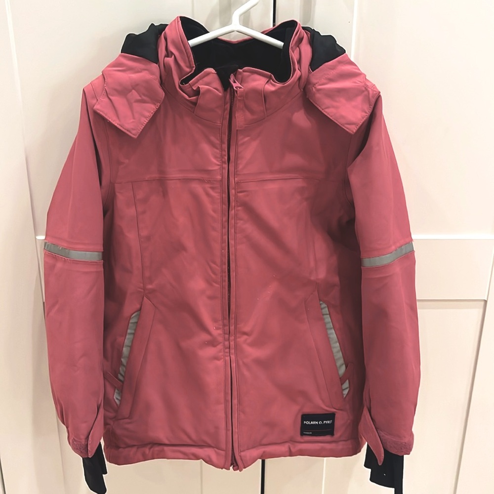 Polarn O Pyret 5-6Y pink zip up fleece-lined ski parka jacket w/ detachable hood